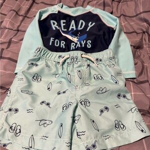 Kids Mint Green Swim Set with Fun Print